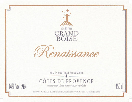 Label Chateau Grand Boise Cuvée Renaissance